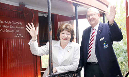 Local Government Minister Desley Boyle and Gympie Mayor Ron Dyne aboard the Valley Rattler following Ms Boyle’s announcement yesterday of $70,000 in funding for the Mary Valley Heritage Rail. Local Government Minister Desley Boyle and Gympie Mayor Ron Dyne aboard the Valley Rattler following Ms Boyle’s announcement yesterday of $70,000 in funding for the Mary Valley Heritage Rail.